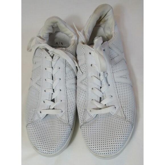 Armani Exchange Logo Perforated Leather White Lace Up Sneakers Size 10 EUC - Picture 4 of 10